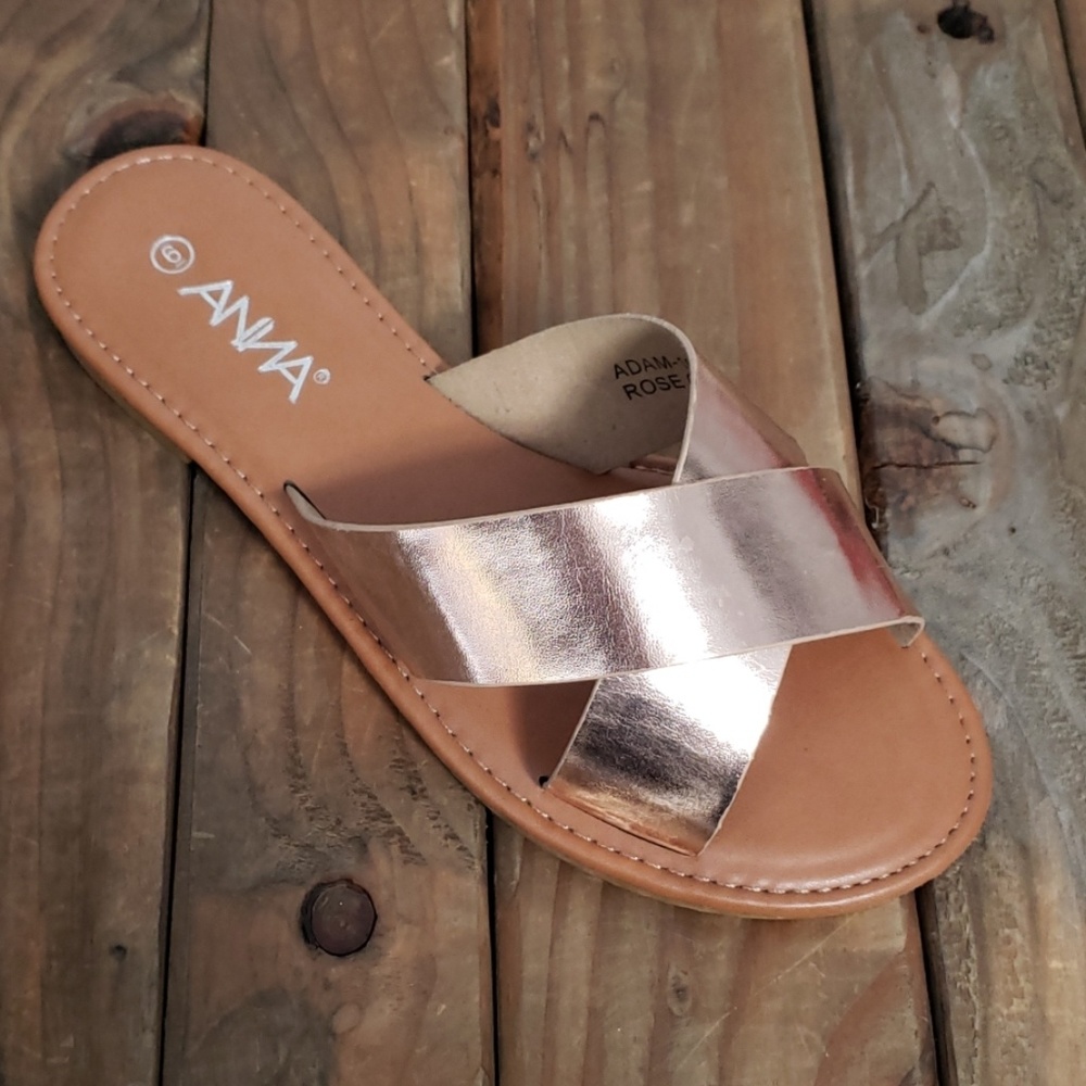 Criss cross rose gold slides - Picture 1 of 6